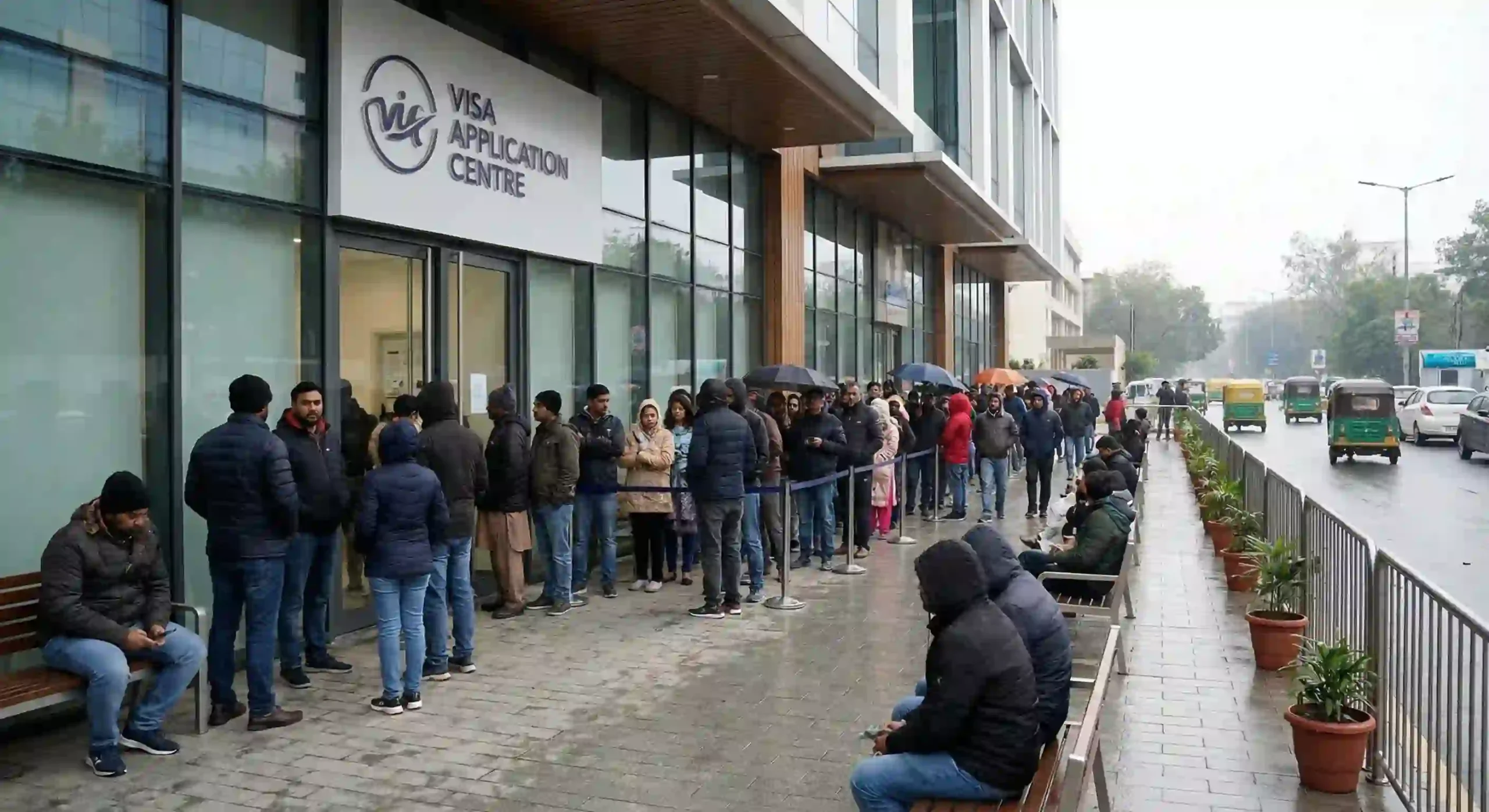 People outside a modern visa application centre in Guwahati after Assam announces new VFS Global facility.