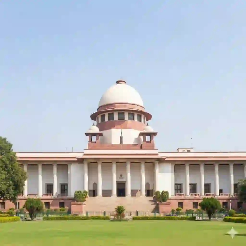 Supreme Court of India building exterior on a clear day.