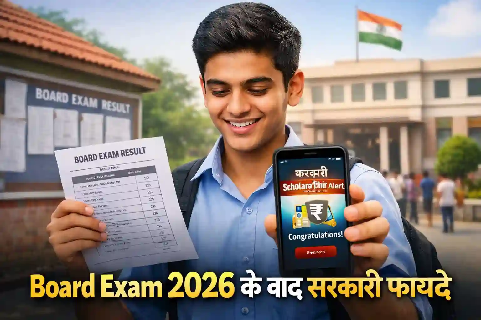 Board Exam 2026 ke baad students ko milne wale government benefits aur scholarship ki jankari dikhata hua image